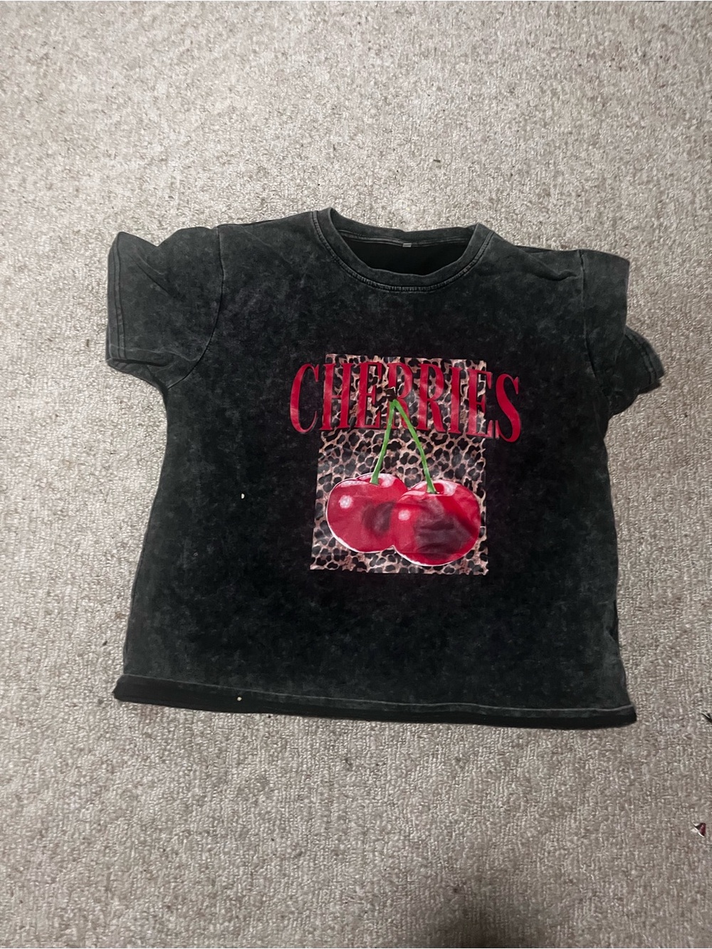 SHEIN Black Short Sleeve Tee with Red Cherries Graphic